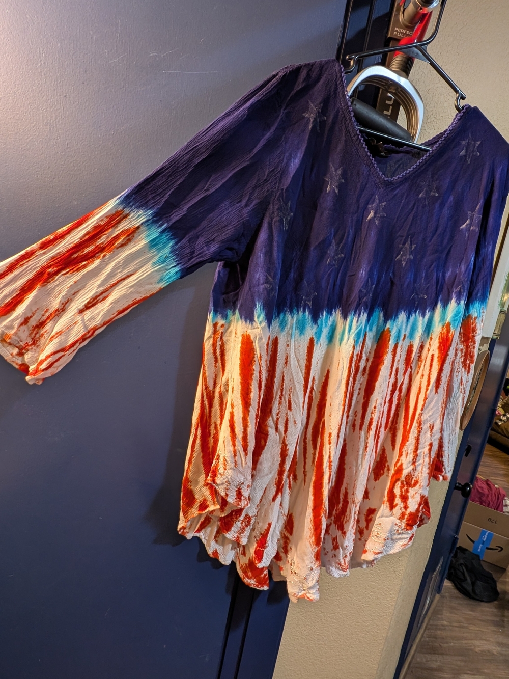 Greater Good 3X 4X Patriotic Tie Dye Stars Red White Blue Tunic Top